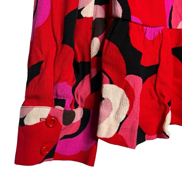 Kate Spade Womens Red Rose Deco Peplum Drop Waist Long Sleeve Blouse Top Size 8 - Picture 11 of 16